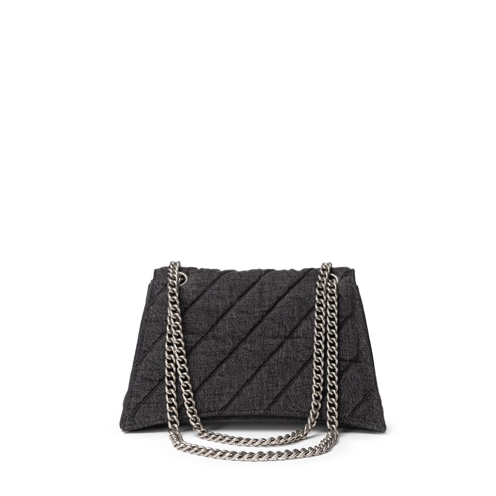 Balenciaga Black Fabric and Leather T-Shirt Crush Medium Denim Shoulder Bag