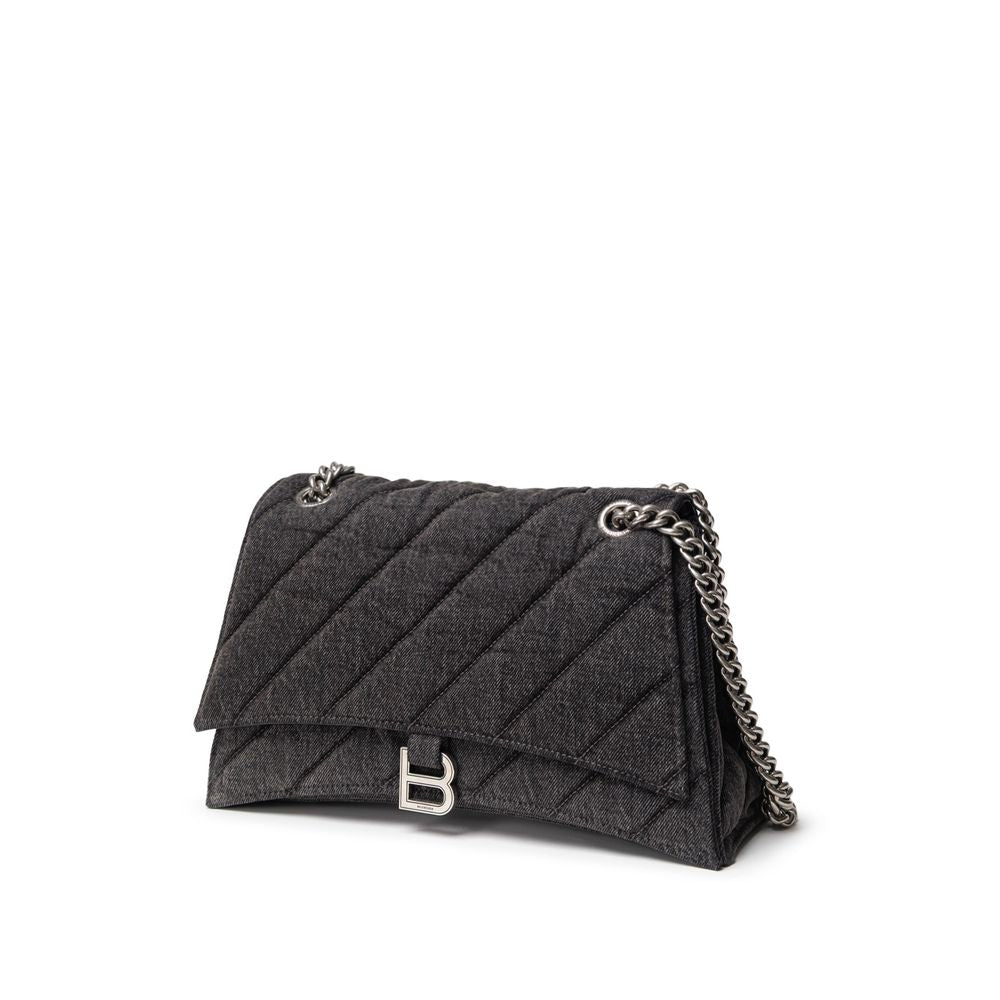 Balenciaga Black Fabric and Leather T-Shirt Crush Medium Denim Shoulder Bag