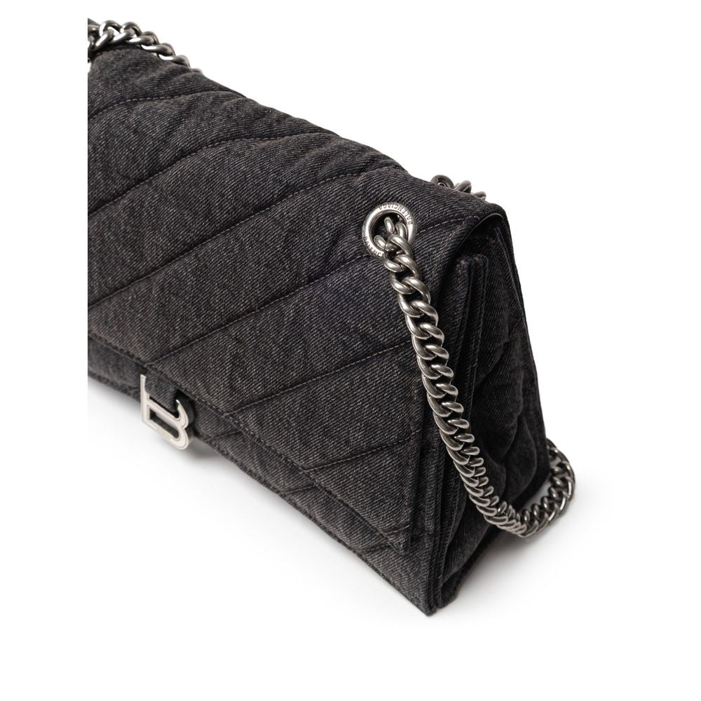 Balenciaga Black Fabric and Leather T-Shirt Crush Medium Denim Shoulder Bag