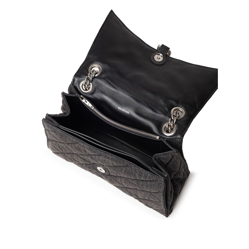 Balenciaga Black Fabric and Leather T-Shirt Crush Medium Denim Shoulder Bag