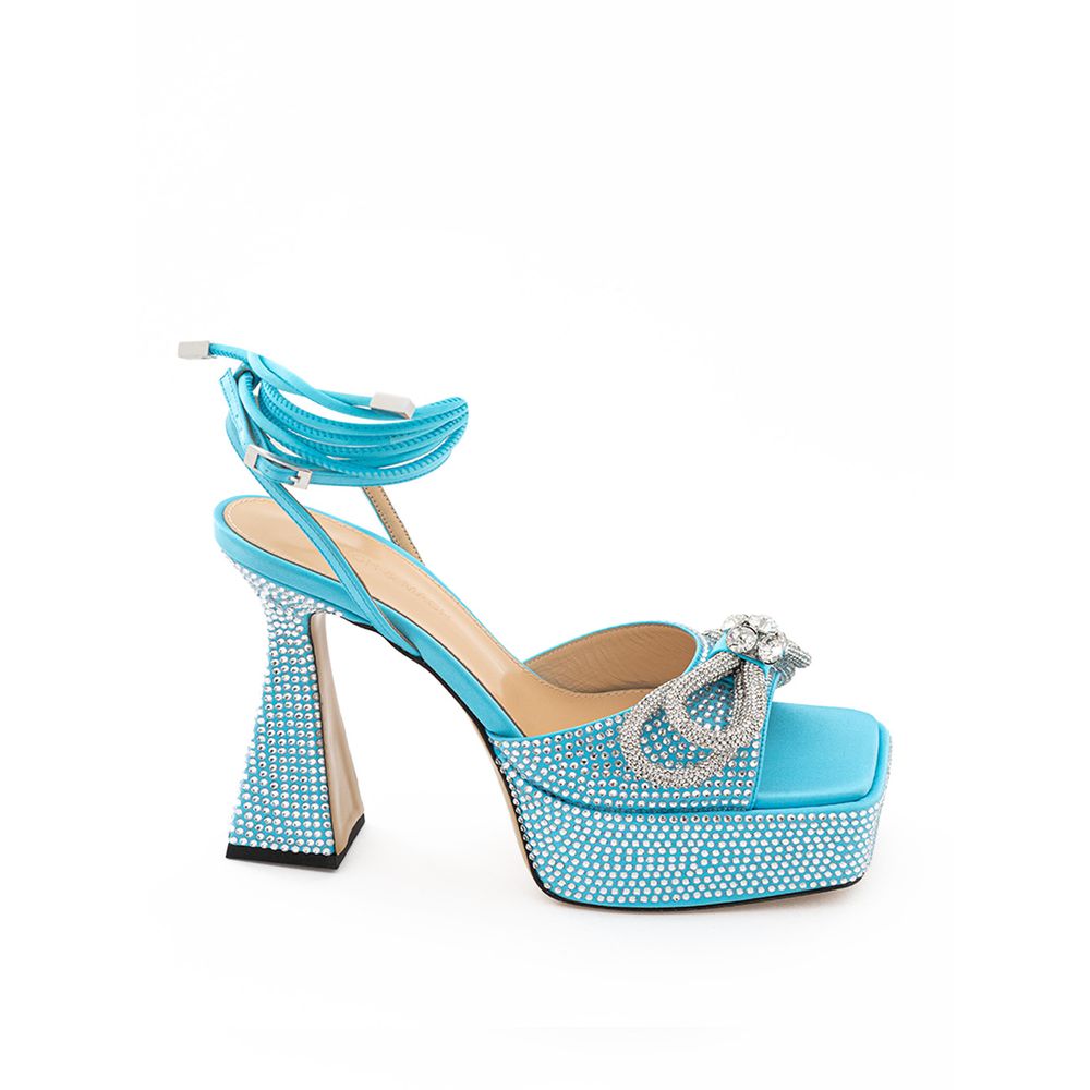 MACH & MACH Blue Leather Platform Sandals with Crystals