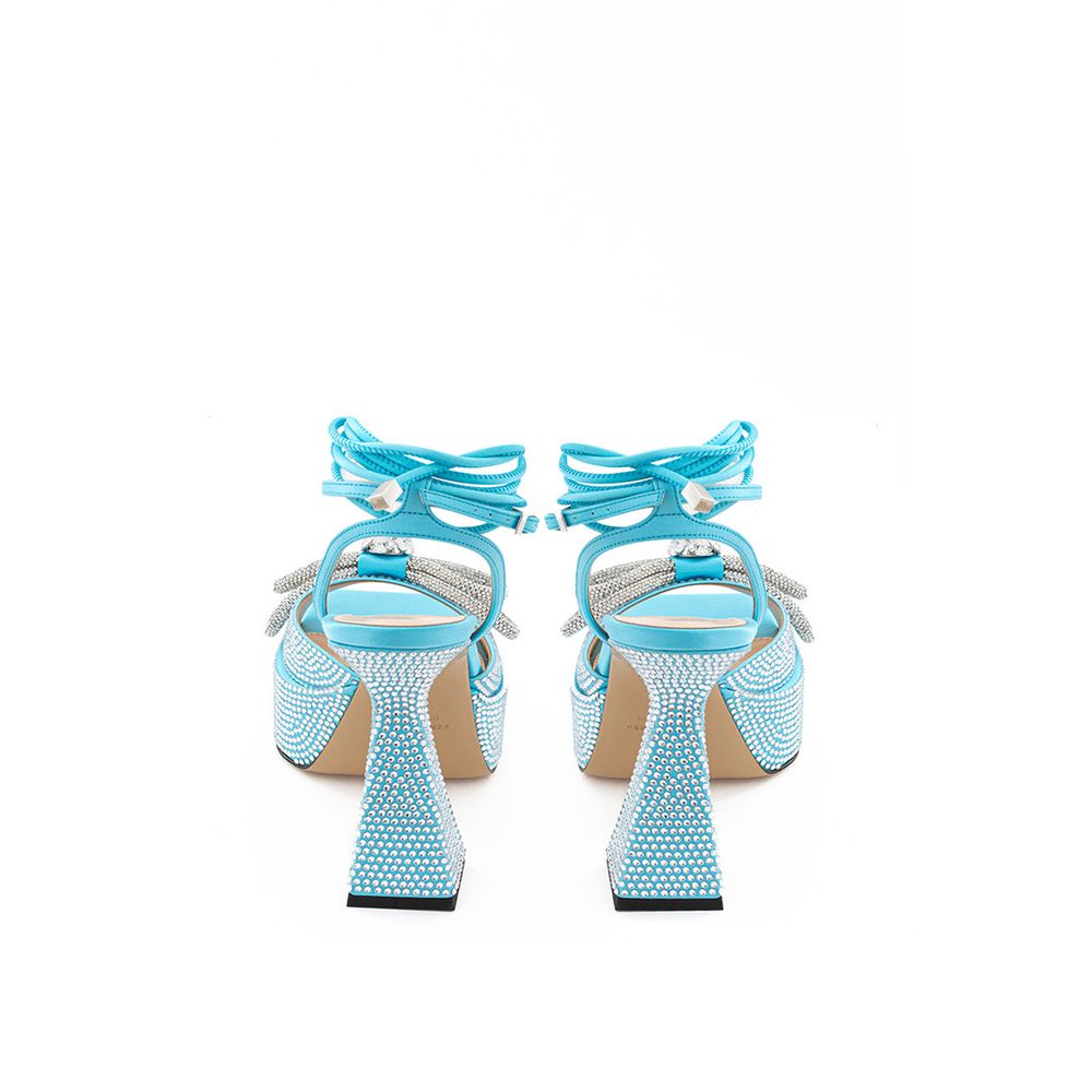 MACH & MACH Blue Leather Platform Sandals with Crystals