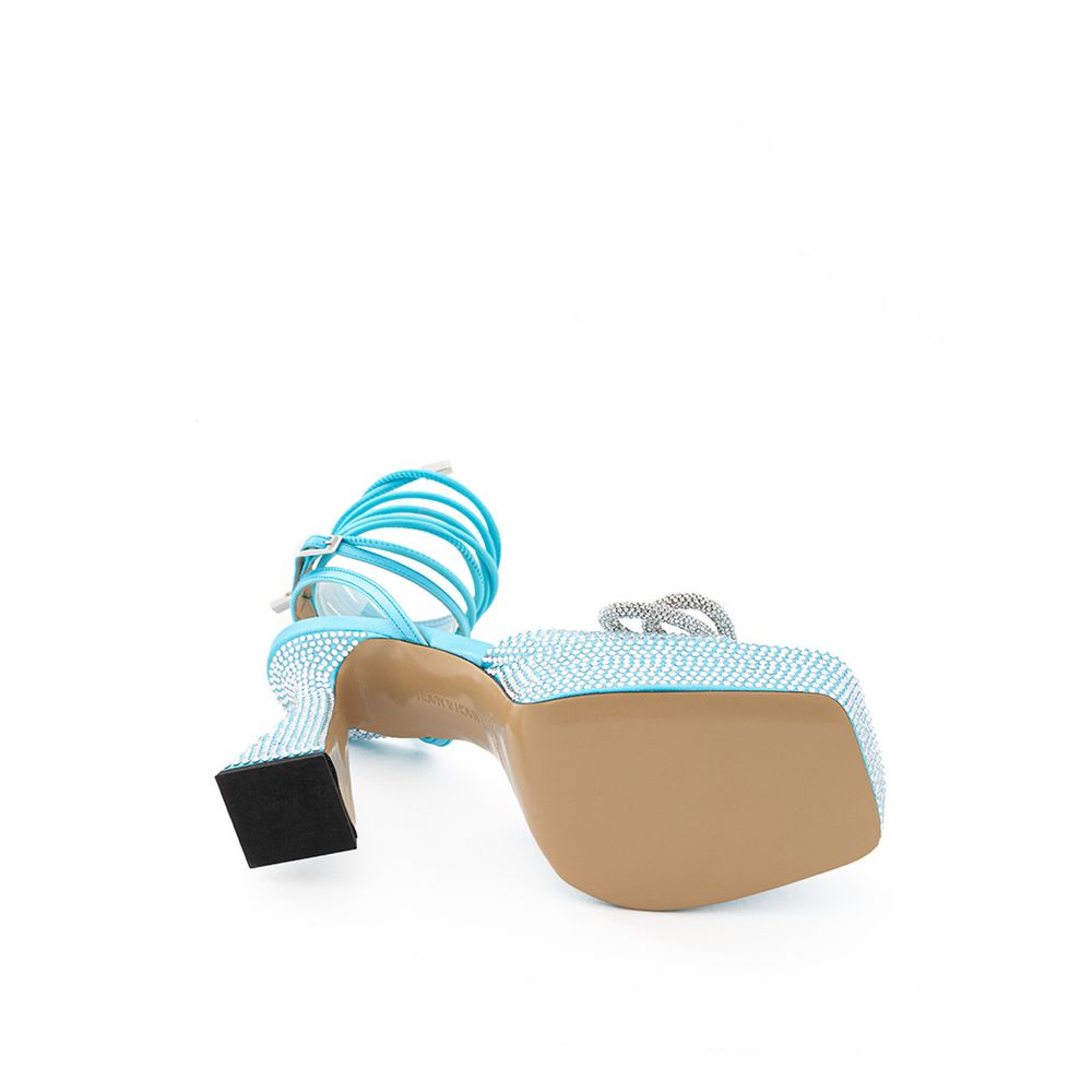 MACH & MACH Blue Leather Platform Sandals with Crystals