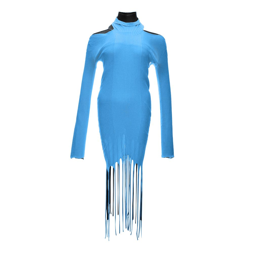 Bottega Veneta Blue Cotton & Silk Blend Cold Shoulder Fringed Dress