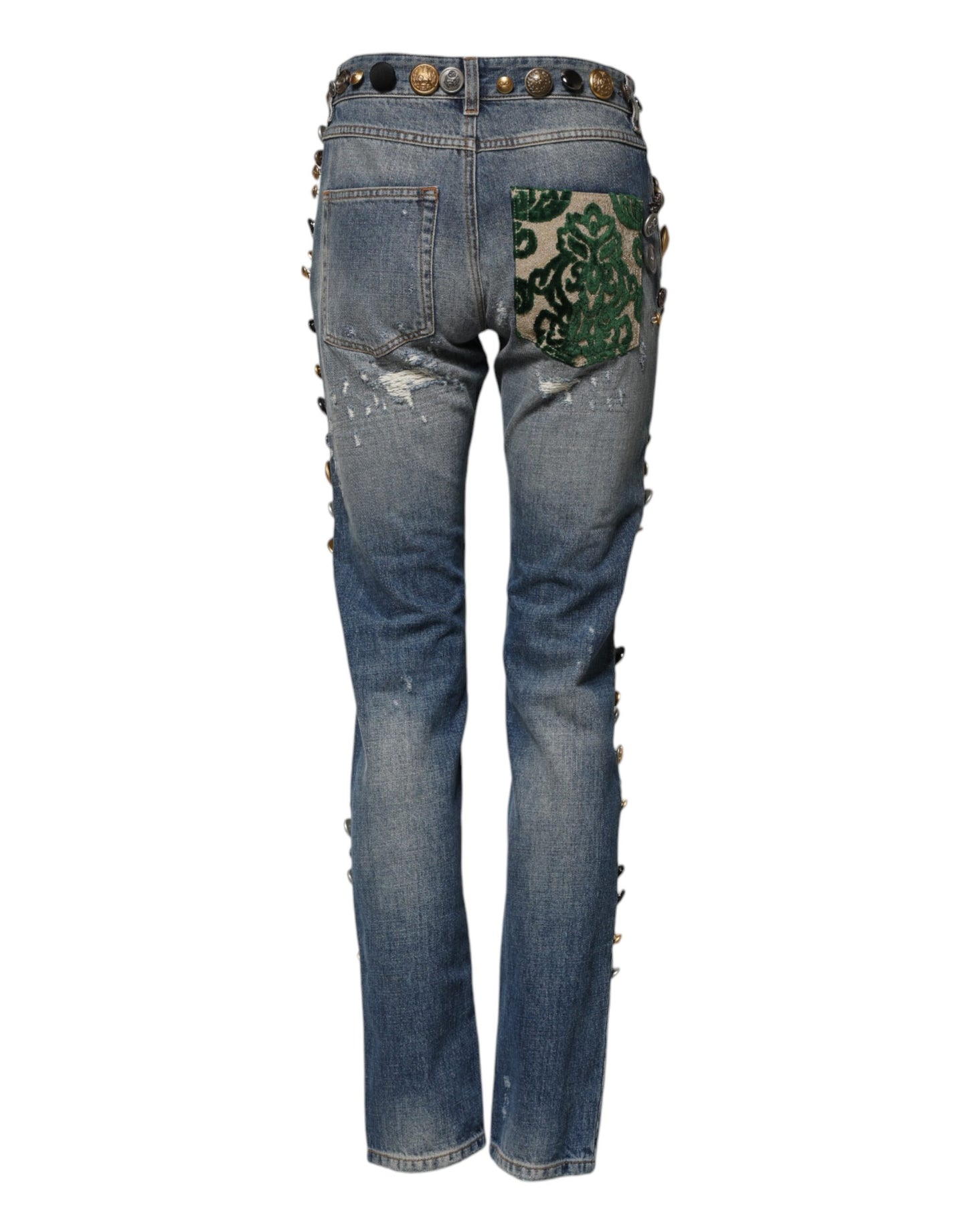 Dolce & Gabbana Blue Embellished Tattered Skinny Denim Jeans