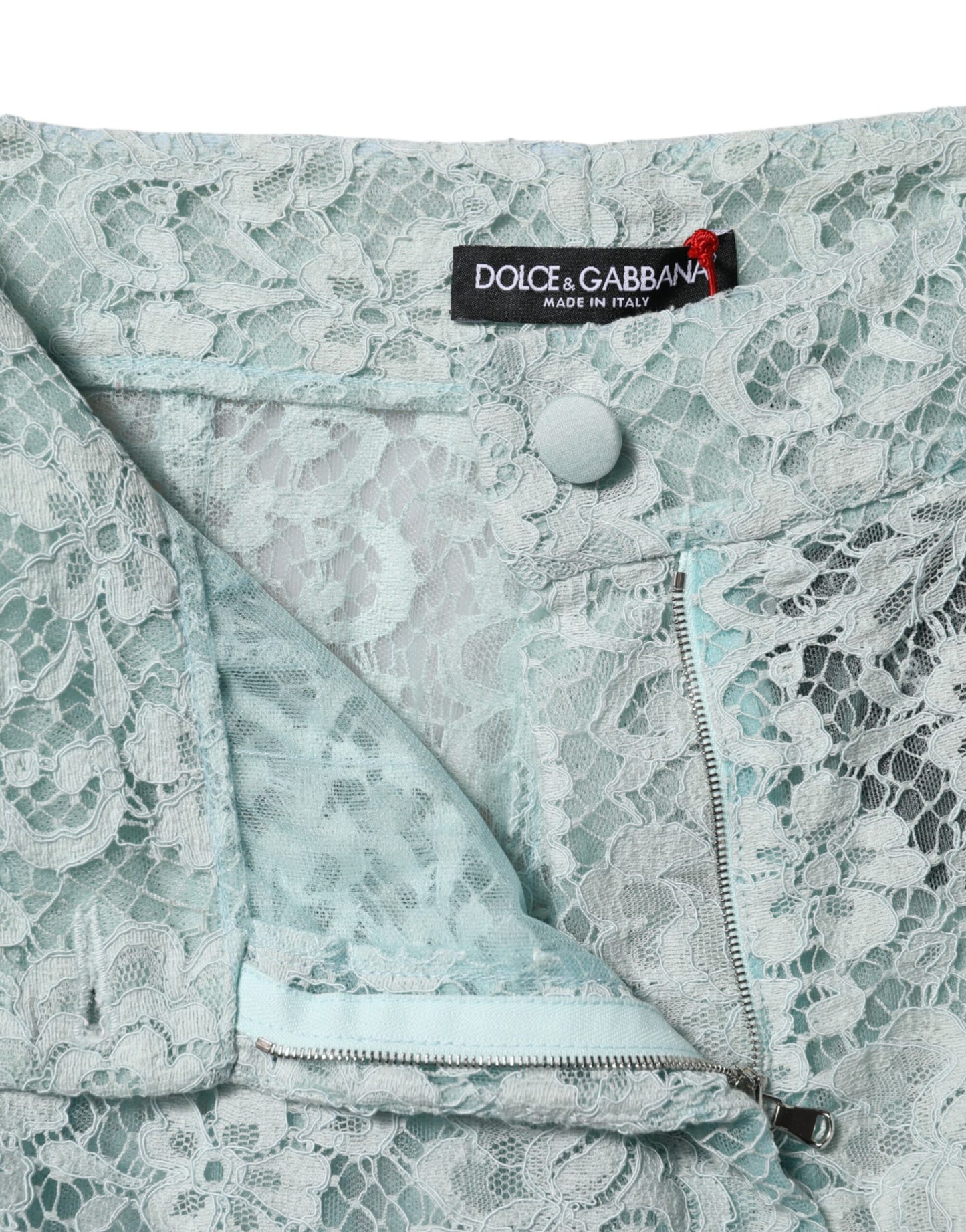 Dolce & Gabbana Mint Green High Waist Floral Lace Trousers