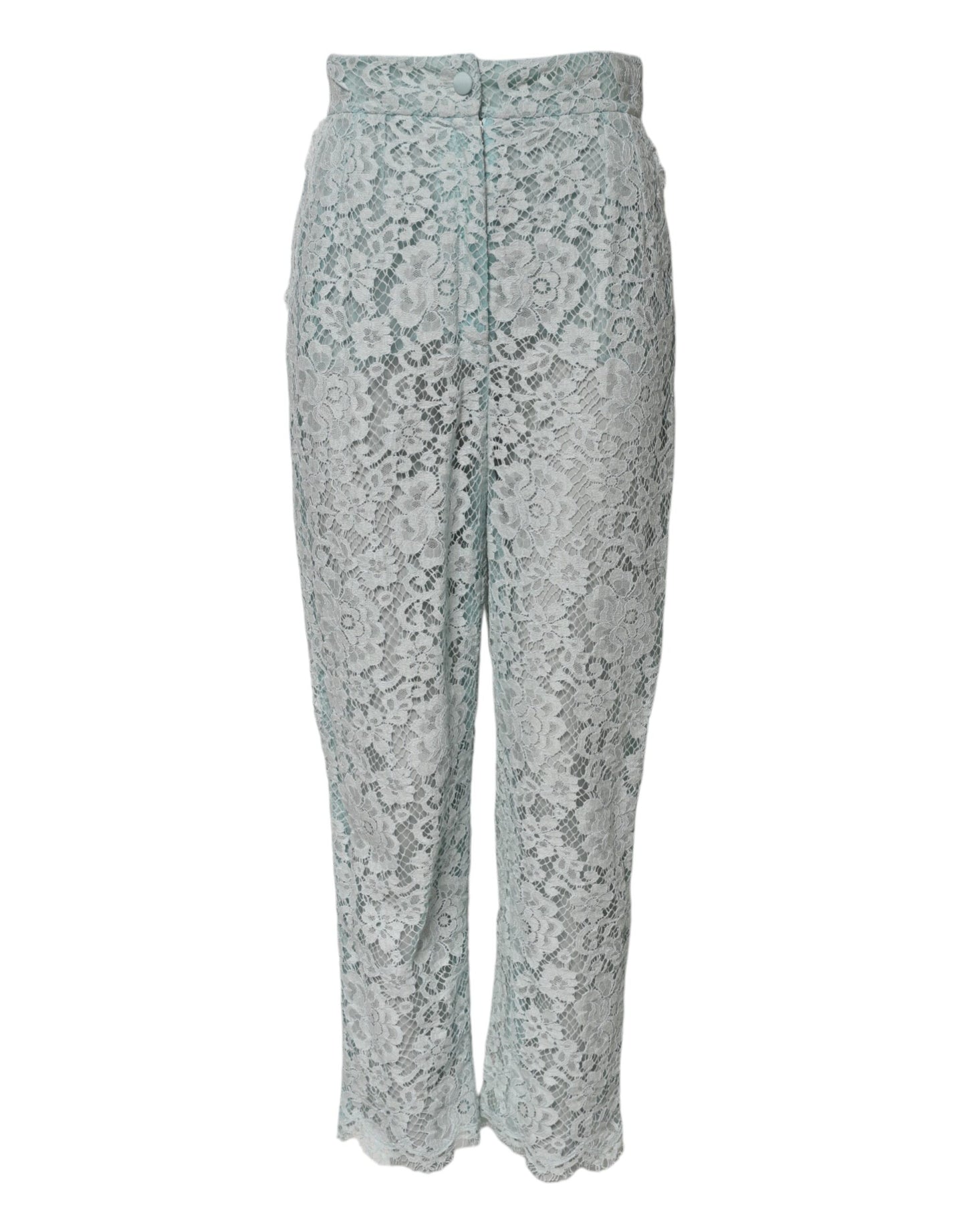 Dolce & Gabbana Mint Green High Waist Floral Lace Trousers