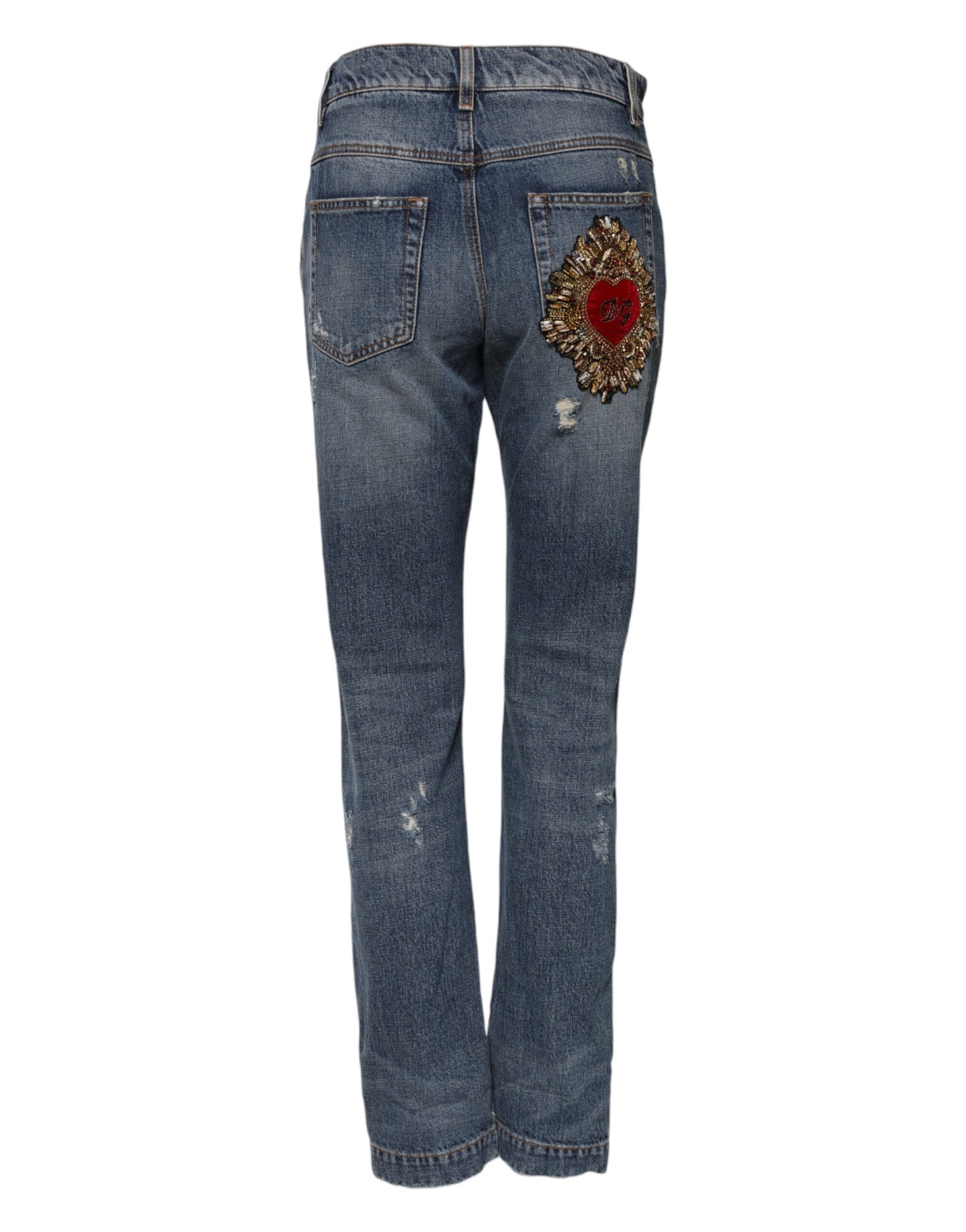 Dolce & Gabbana Boyfriend Tattered Denim Jeans in Blue