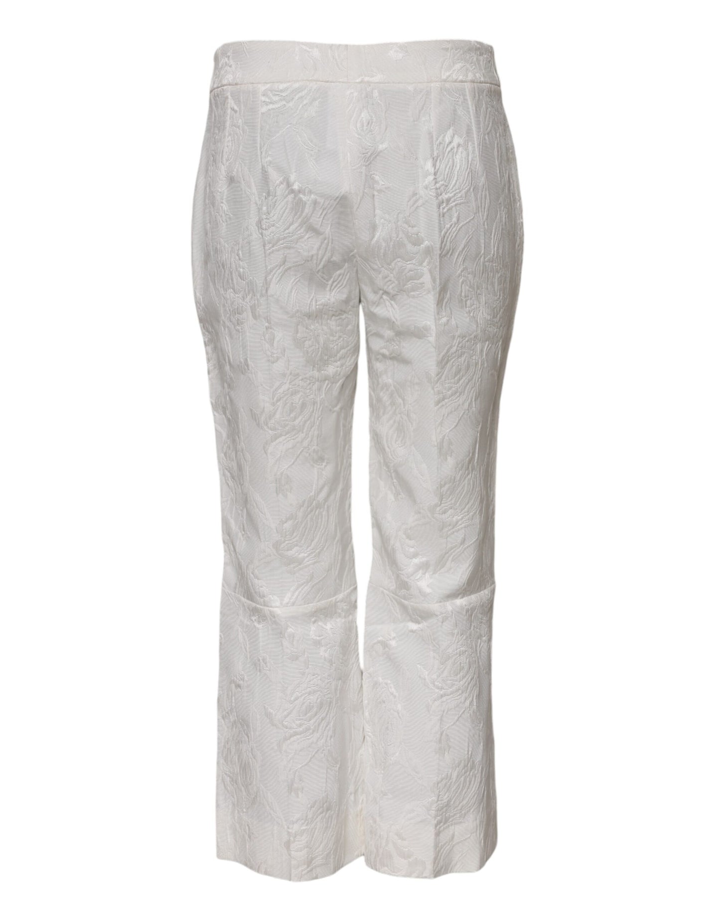 Dolce & Gabbana White Cotton Floral Jacquard Cropped Flared Pants