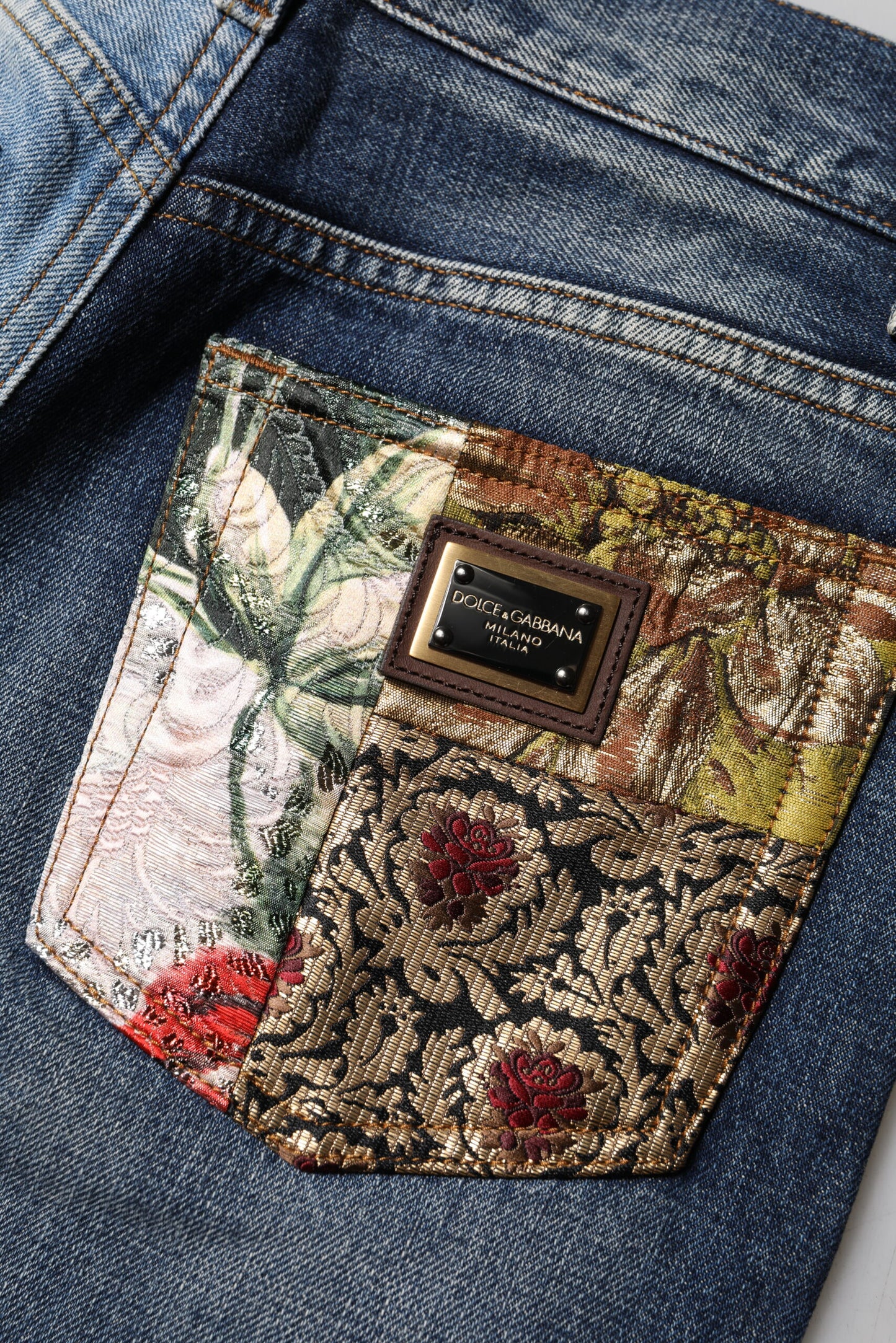 Dolce & Gabbana Multicolor Patchwork Tapered Denim Jeans