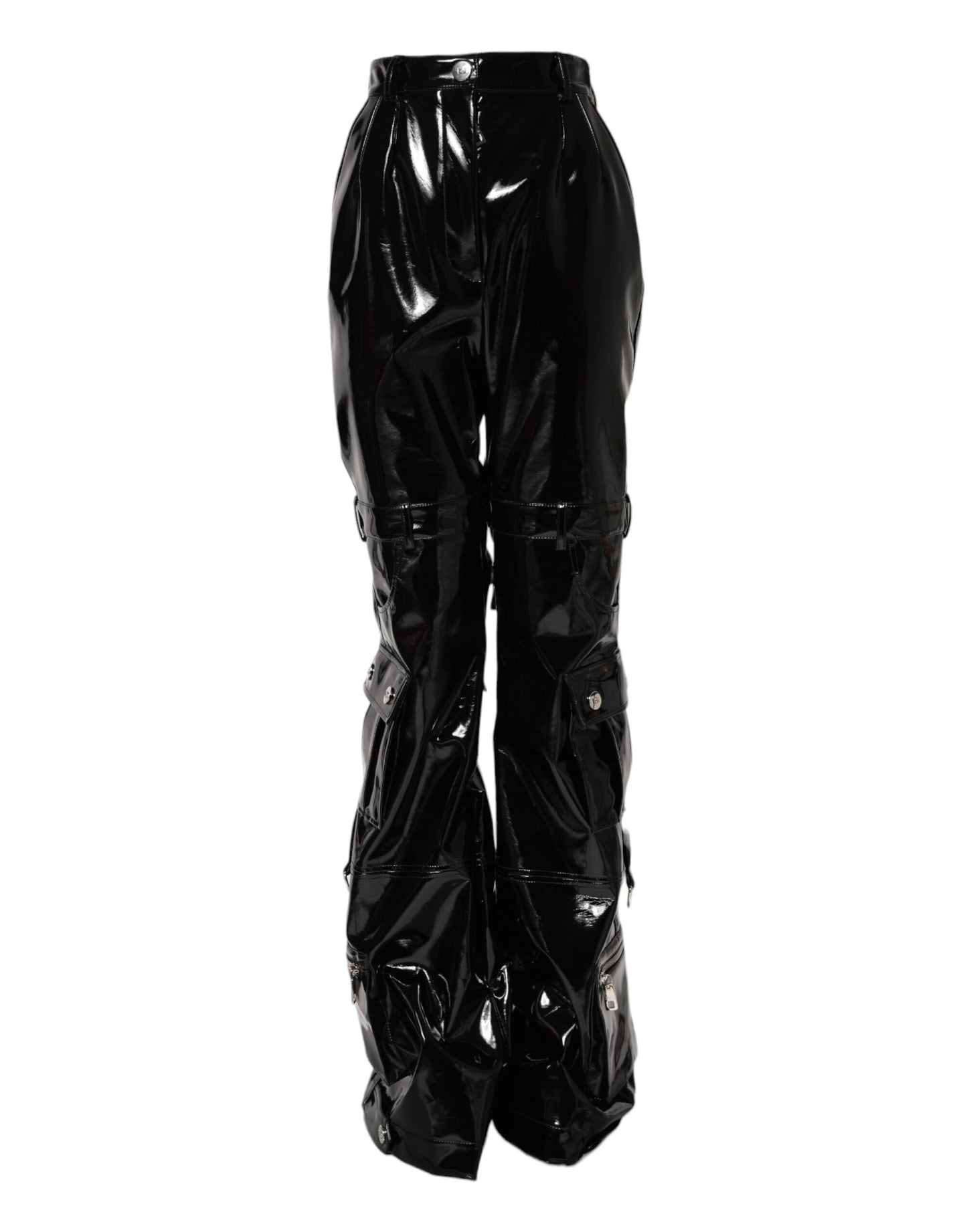 Dolce & Gabbana Black High Waist Vinyl Cargo Bootcut Pants