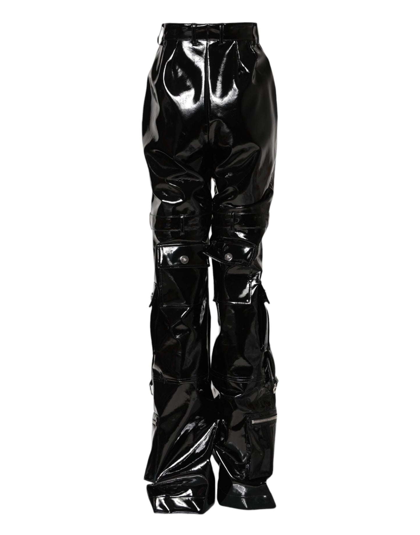Dolce & Gabbana Black High Waist Vinyl Cargo Bootcut Pants