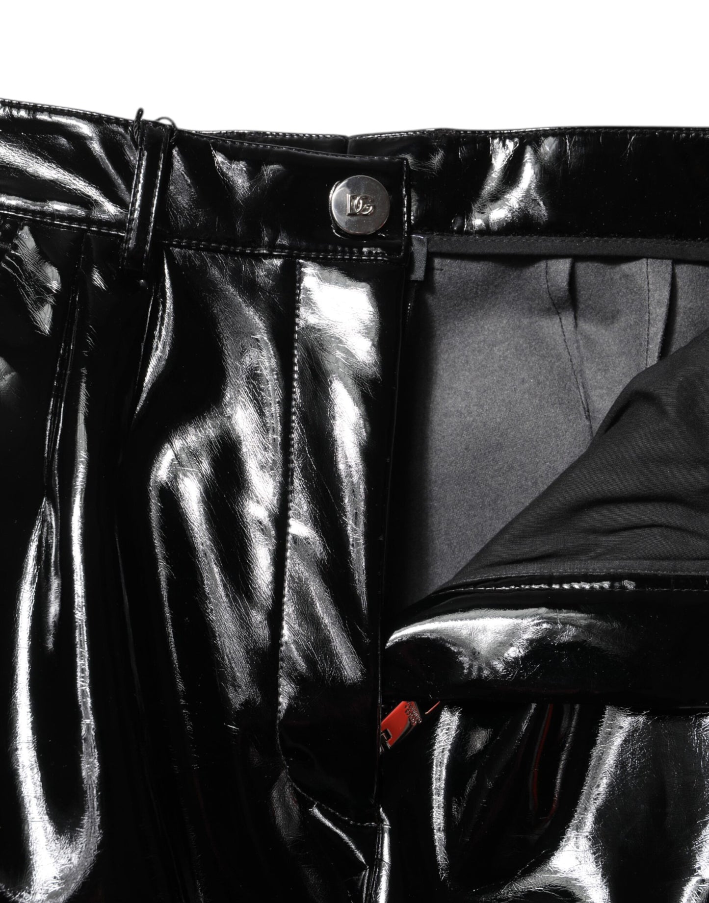 Dolce & Gabbana Black High Waist Vinyl Cargo Bootcut Pants