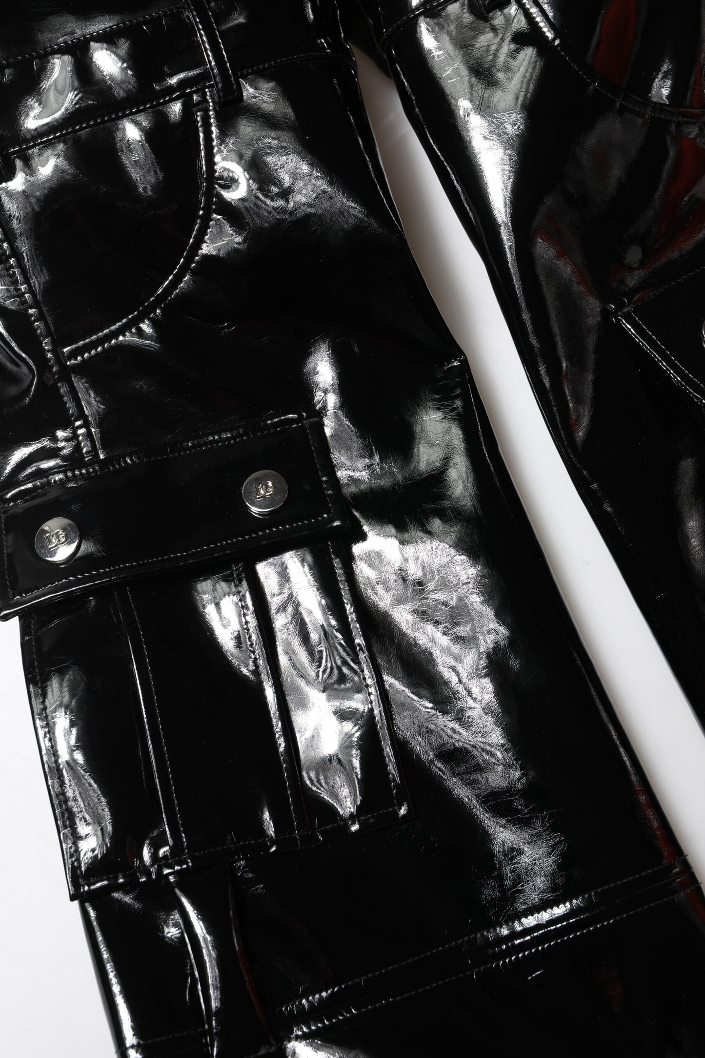 Dolce & Gabbana Black High Waist Vinyl Cargo Bootcut Pants