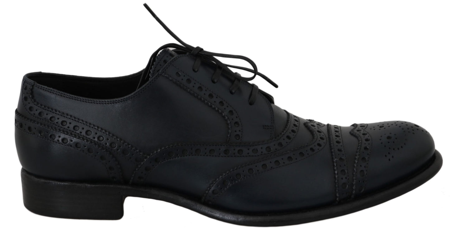 - Elegant Blue Leather Wingtip Derby Shoes