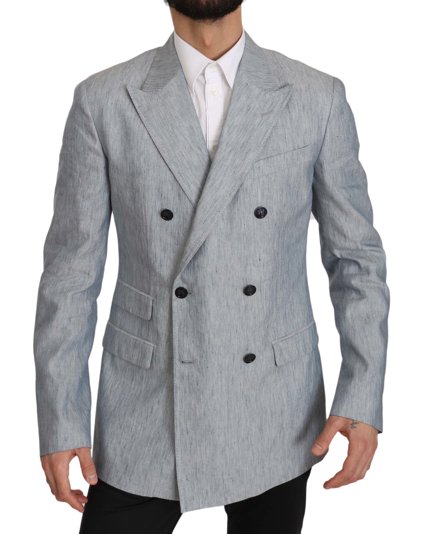 - Elegant Light Blue Double Breasted Blazer