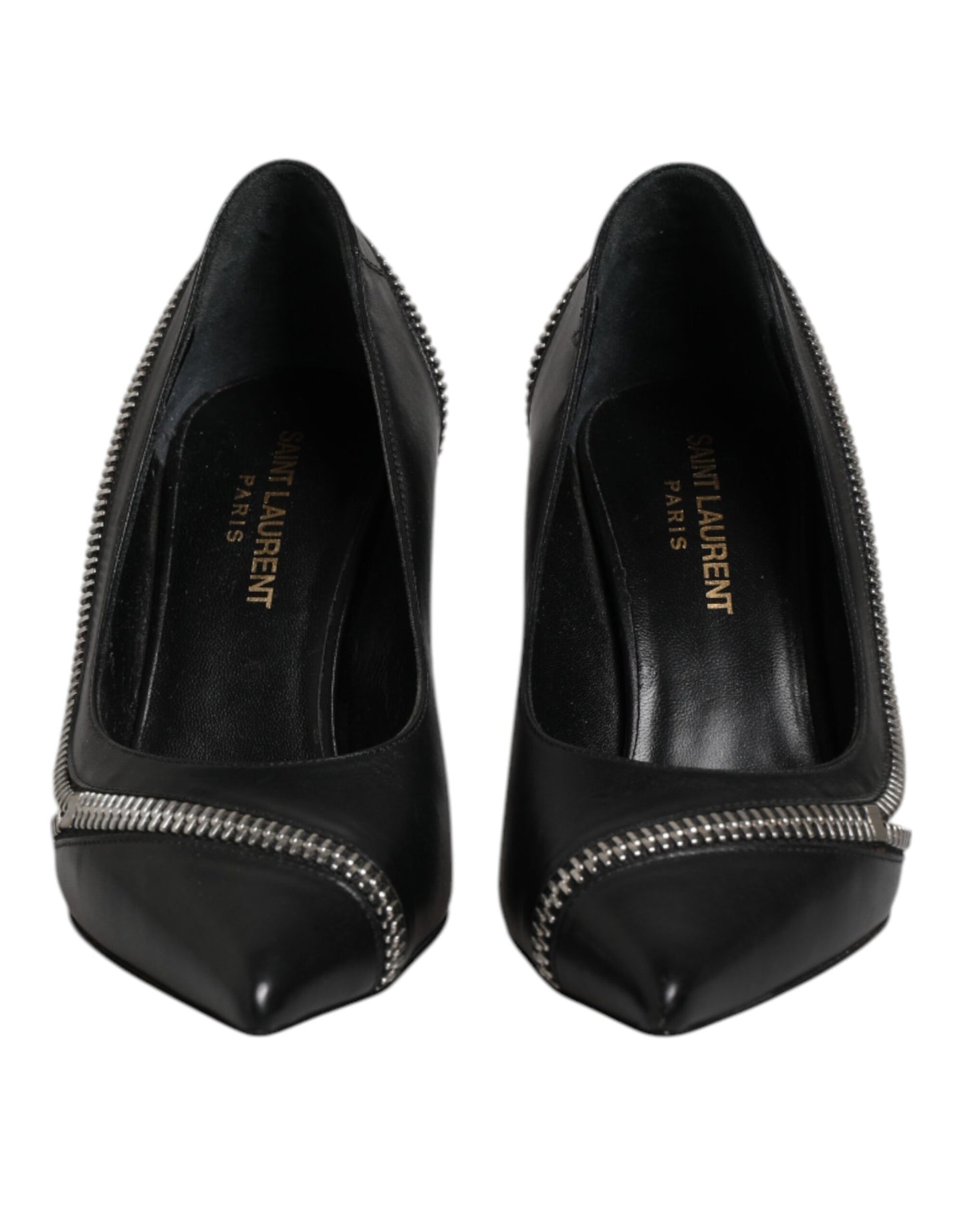 Saint Laurent White Black Leather Pointed Toe Heels