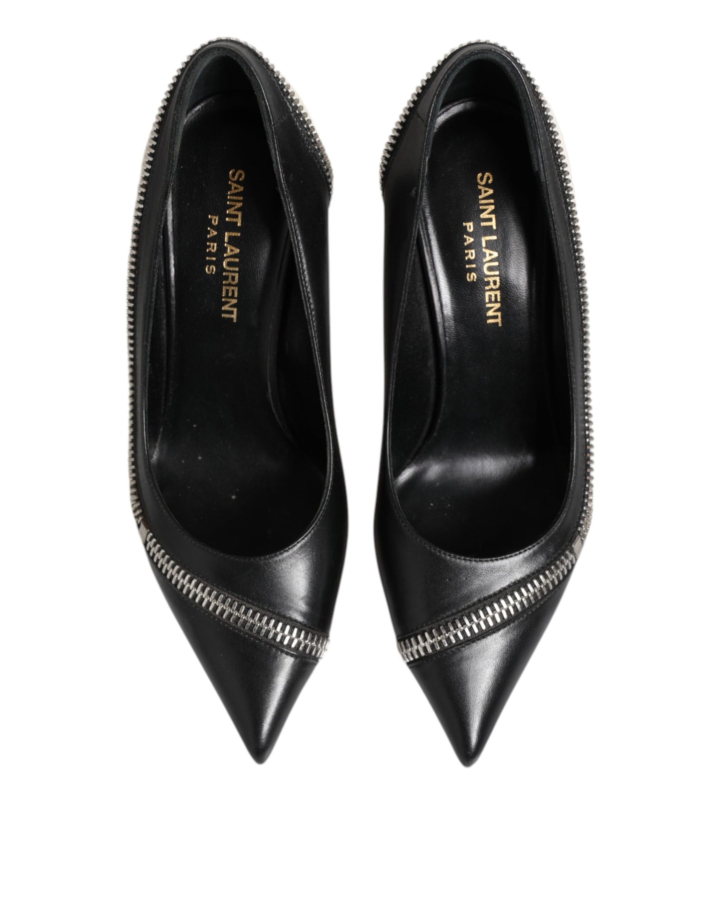 Saint Laurent White Black Leather Pointed Toe Heels