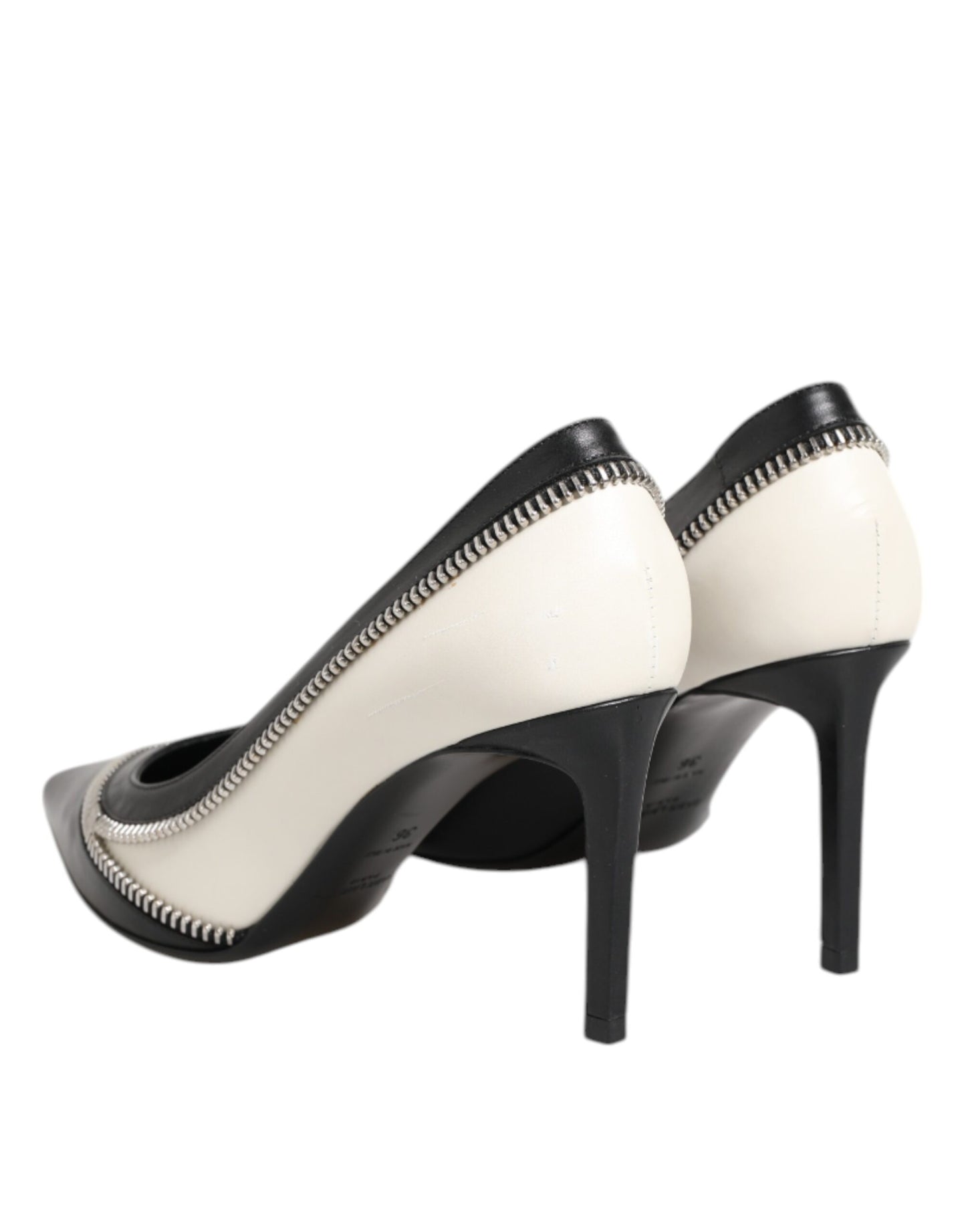 Saint Laurent White Black Leather Pointed Toe Heels