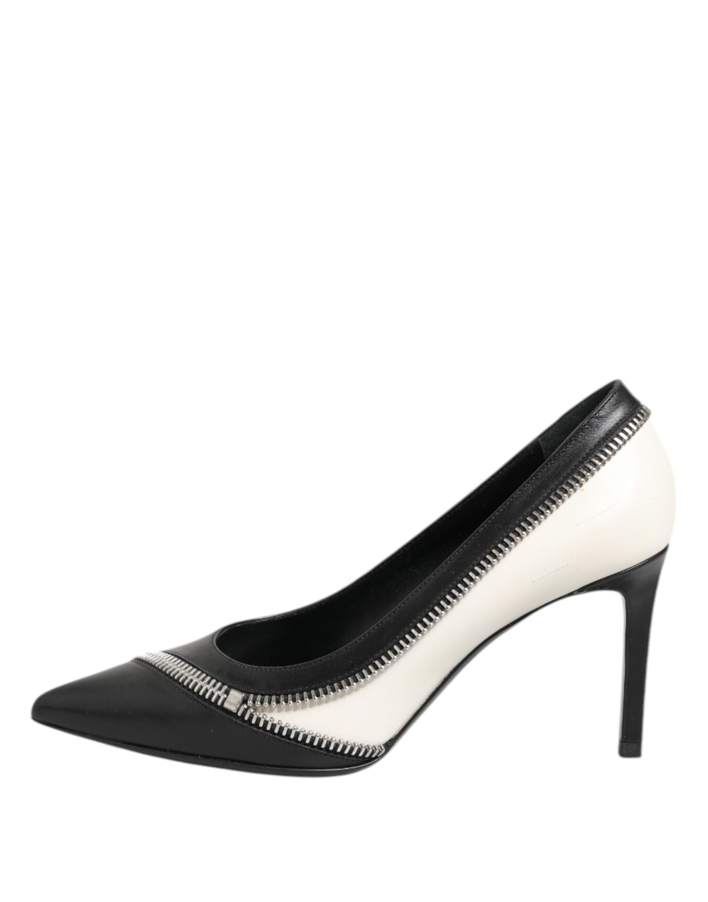 Saint Laurent White Black Leather Pointed Toe Heels