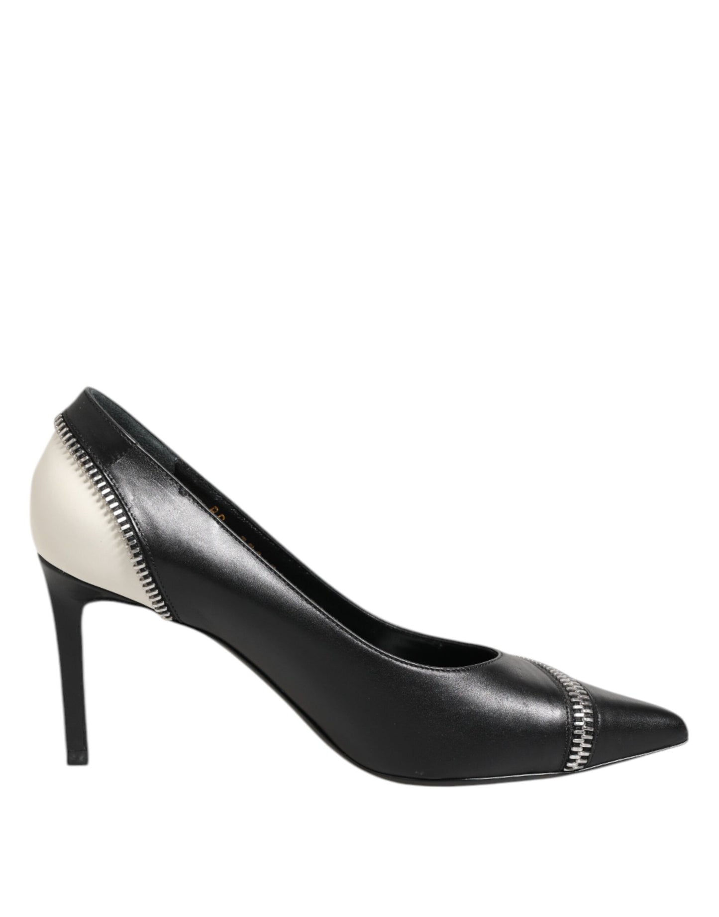 Saint Laurent White Black Leather Pointed Toe Heels