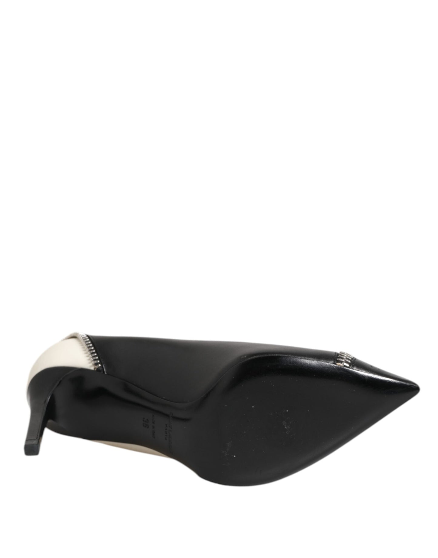 Saint Laurent White Black Leather Pointed Toe Heels