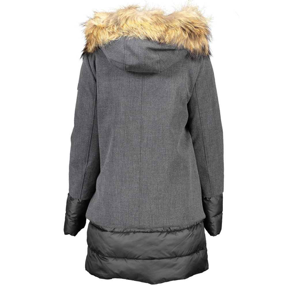 Yes Zee Gray Polyester Jacket with Removable Fur Hood
