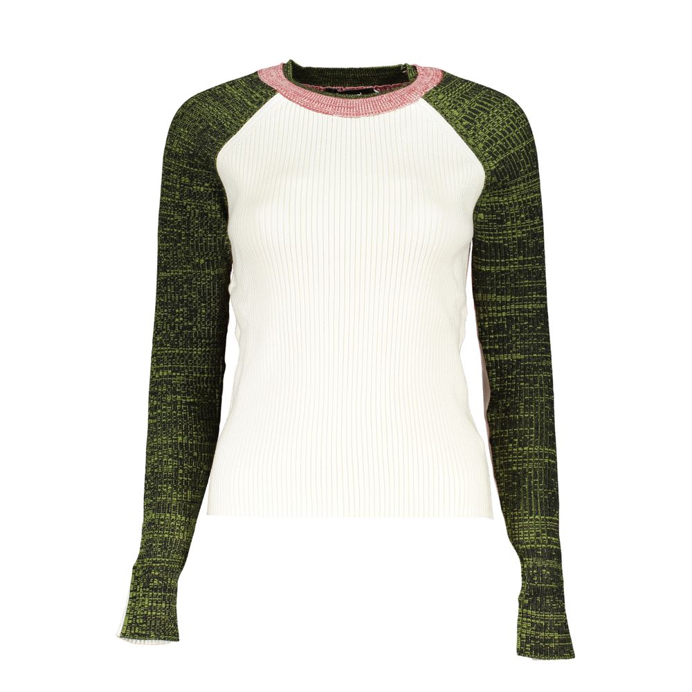 Desigual White Sweater with Contrast Details