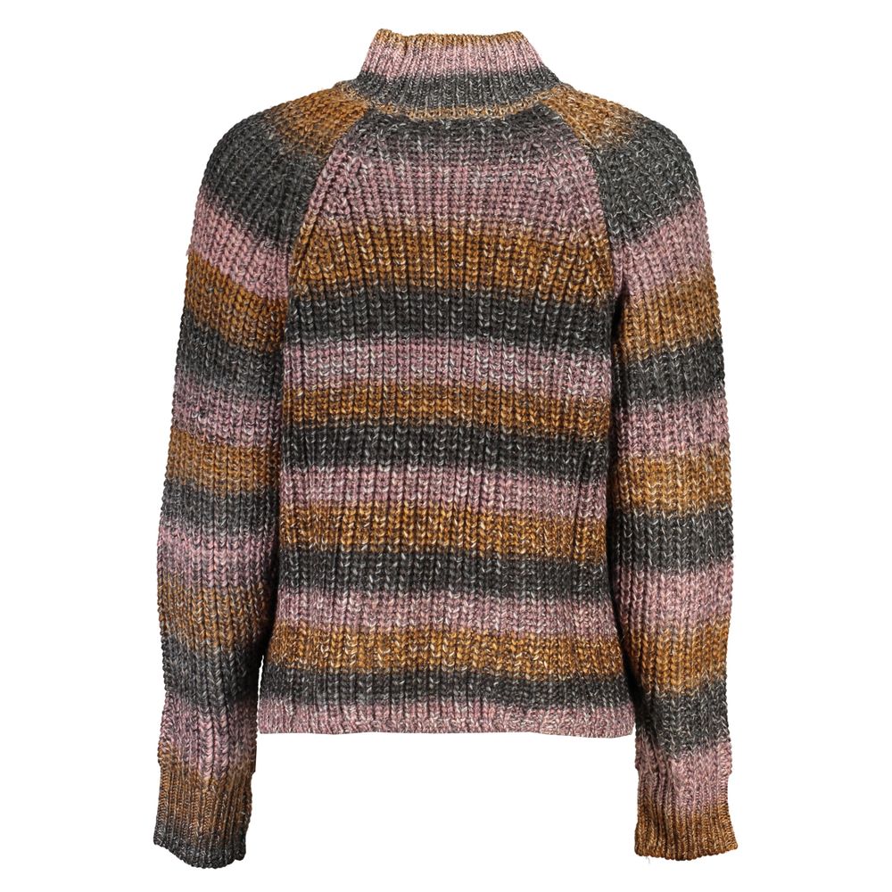 Desigual Gray Fabric Sweater with Turtleneck and Contrast Details