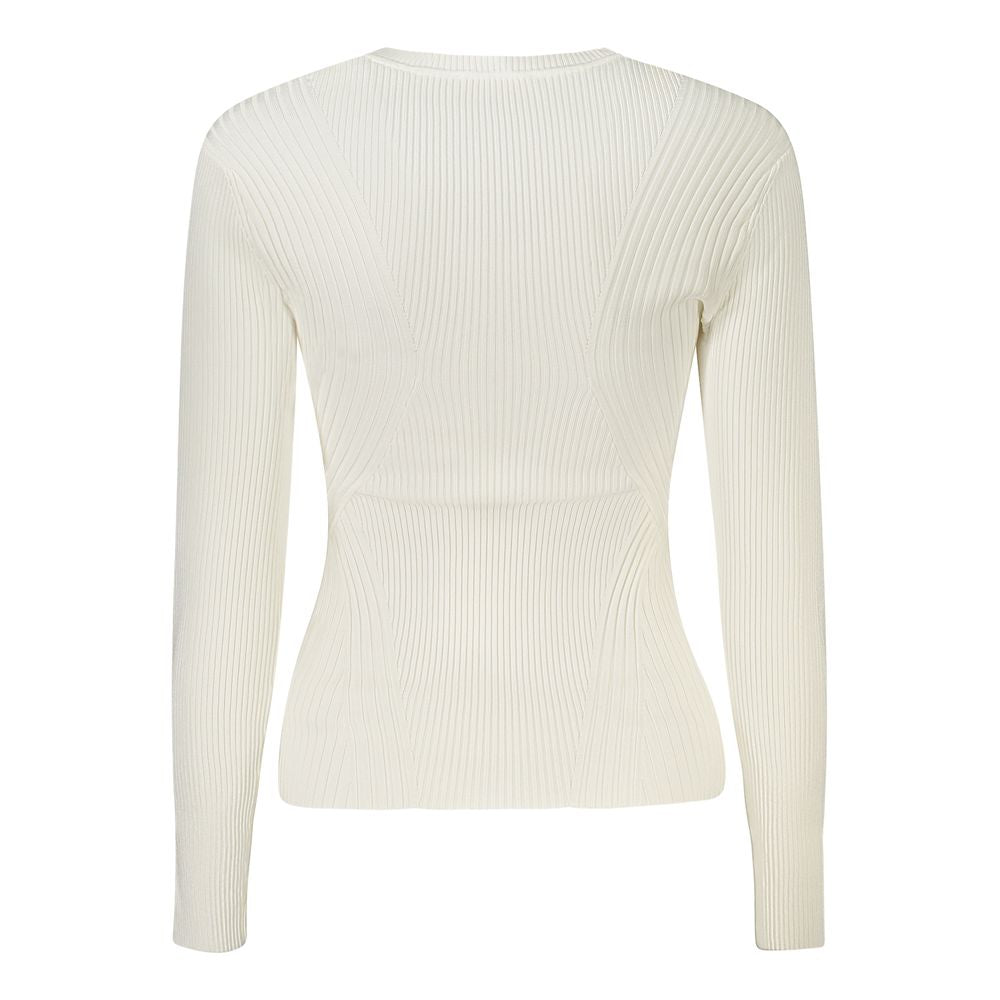 Guess Jeans White Viscose Sweater: Effortless Style Meets Bold Branding