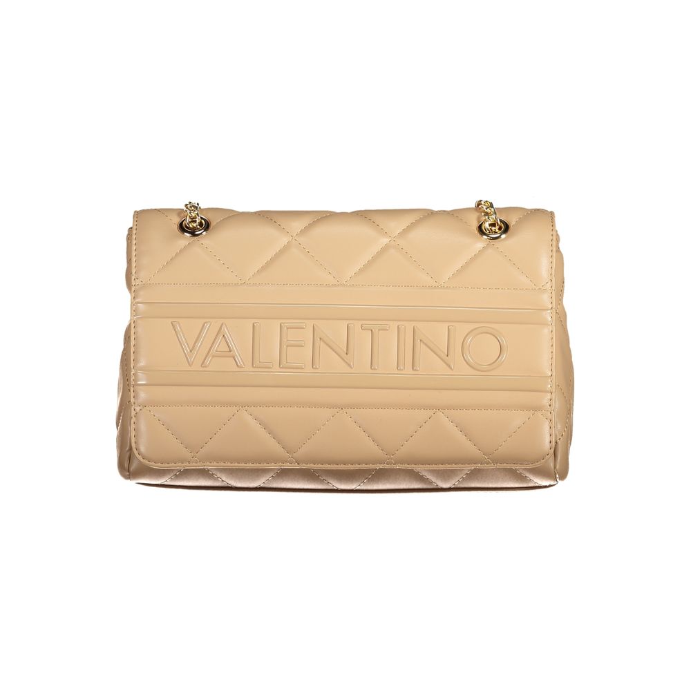 Mario Valentino Beige Leather-Finish Handbag with Chain Handles
