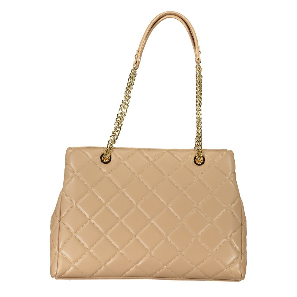 Mario Valentino Beige Leather-Finish Handbag with Chain Handles