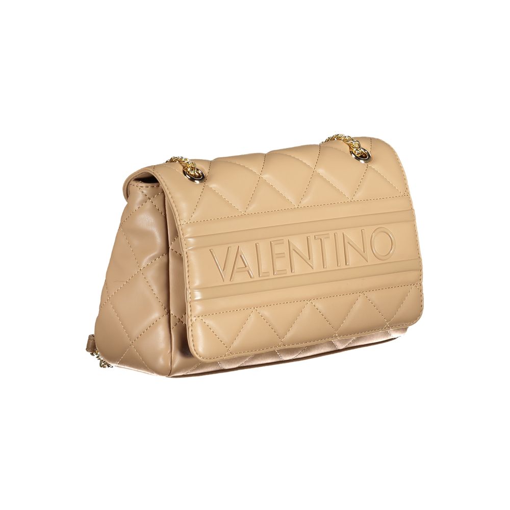 Mario Valentino Beige Leather-Finish Handbag with Chain Handles