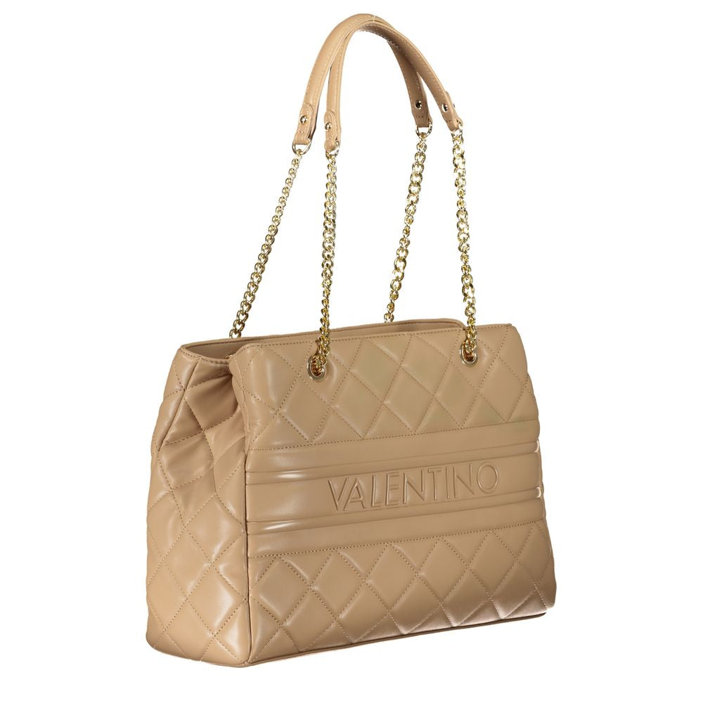 Mario Valentino Beige Leather-Finish Handbag with Chain Handles