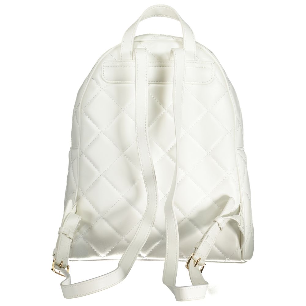 Mario Valentino White Faux Leather Backpack with Brand Logo