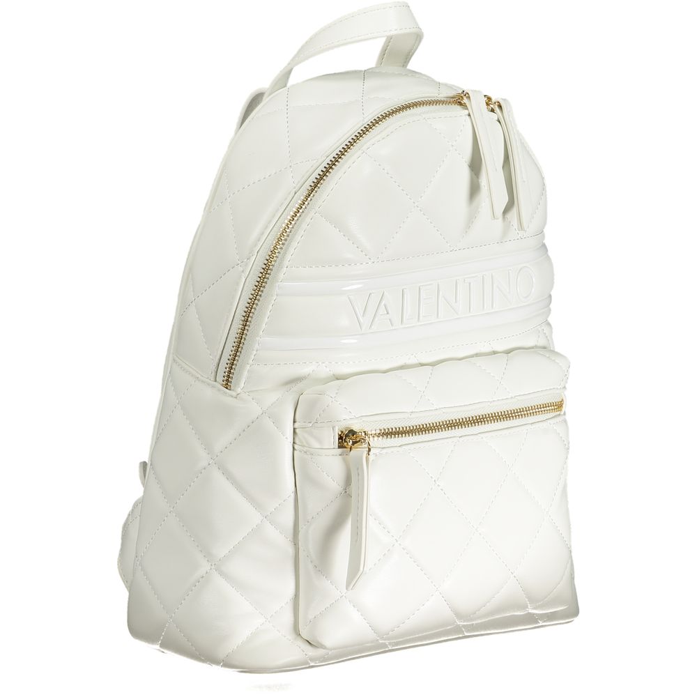 Mario Valentino White Faux Leather Backpack with Brand Logo
