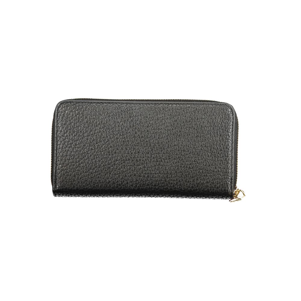 Mario Valentino Black Faux Leather Wallet with Zip Closure