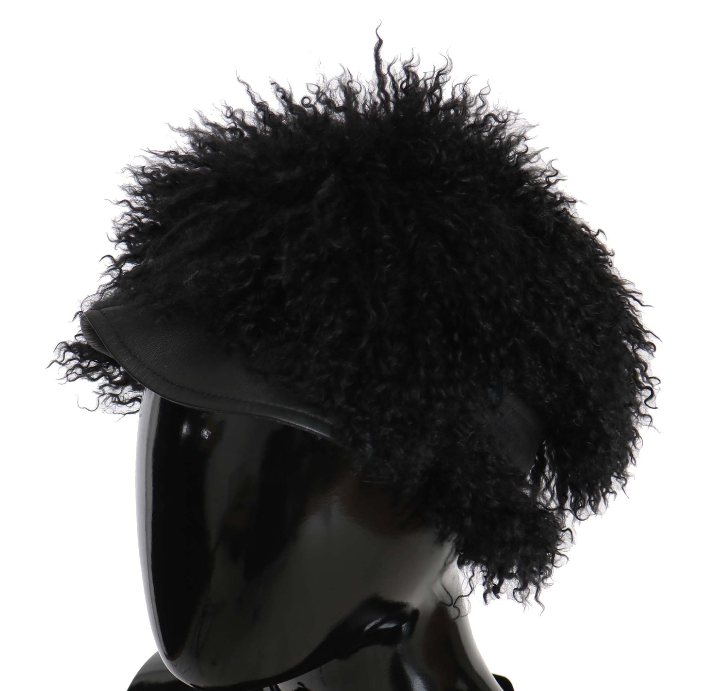 - Chic Black Gatsby Cap in Tibet Lamb Fur