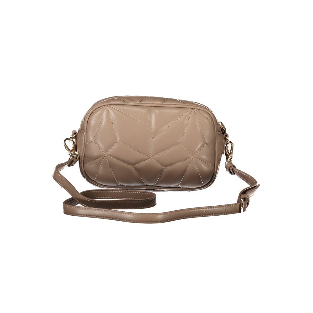Mario Valentino Brown Leather-Finish Shoulder Bag with Logo Accent