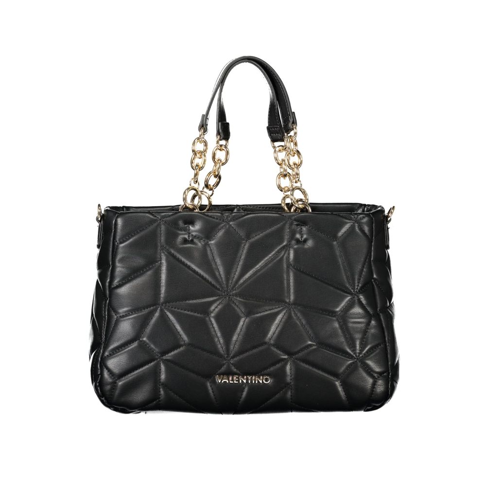 Mario Valentino Black Smooth Leather Handbag with Chain Handles