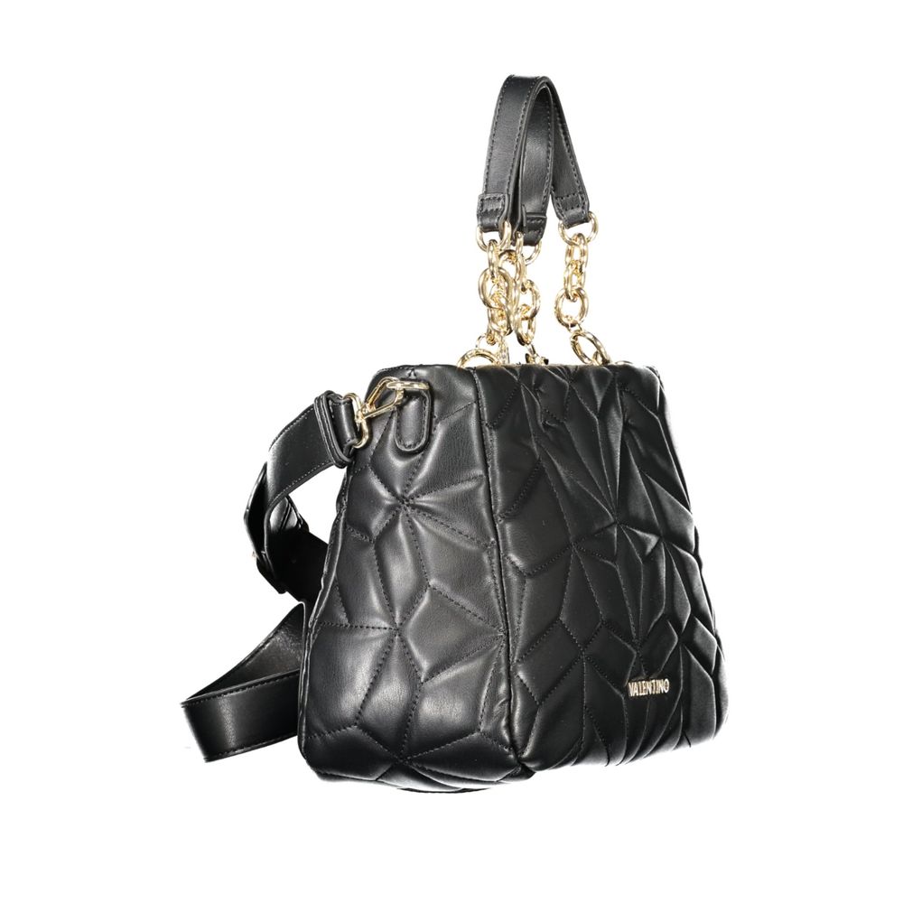 Mario Valentino Black Smooth Leather Handbag with Chain Handles