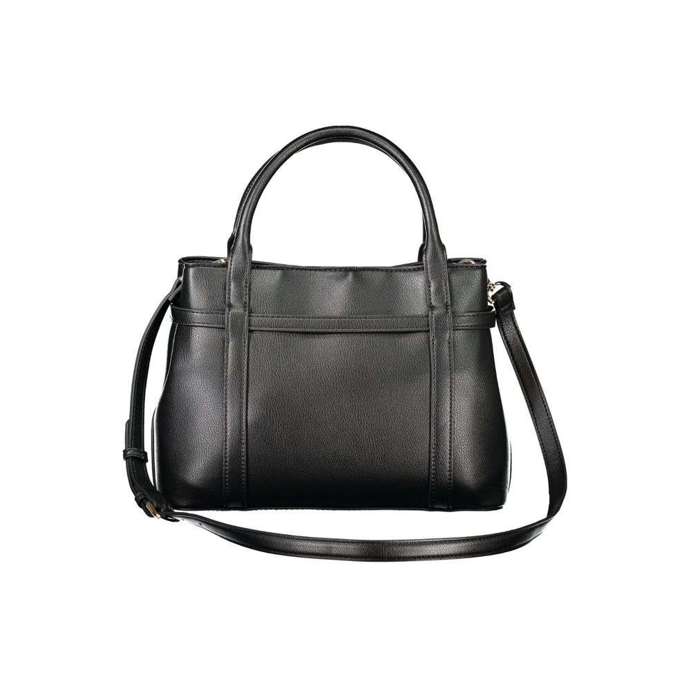 Mario Valentino Black Faux Leather Handbag with Twin Handles