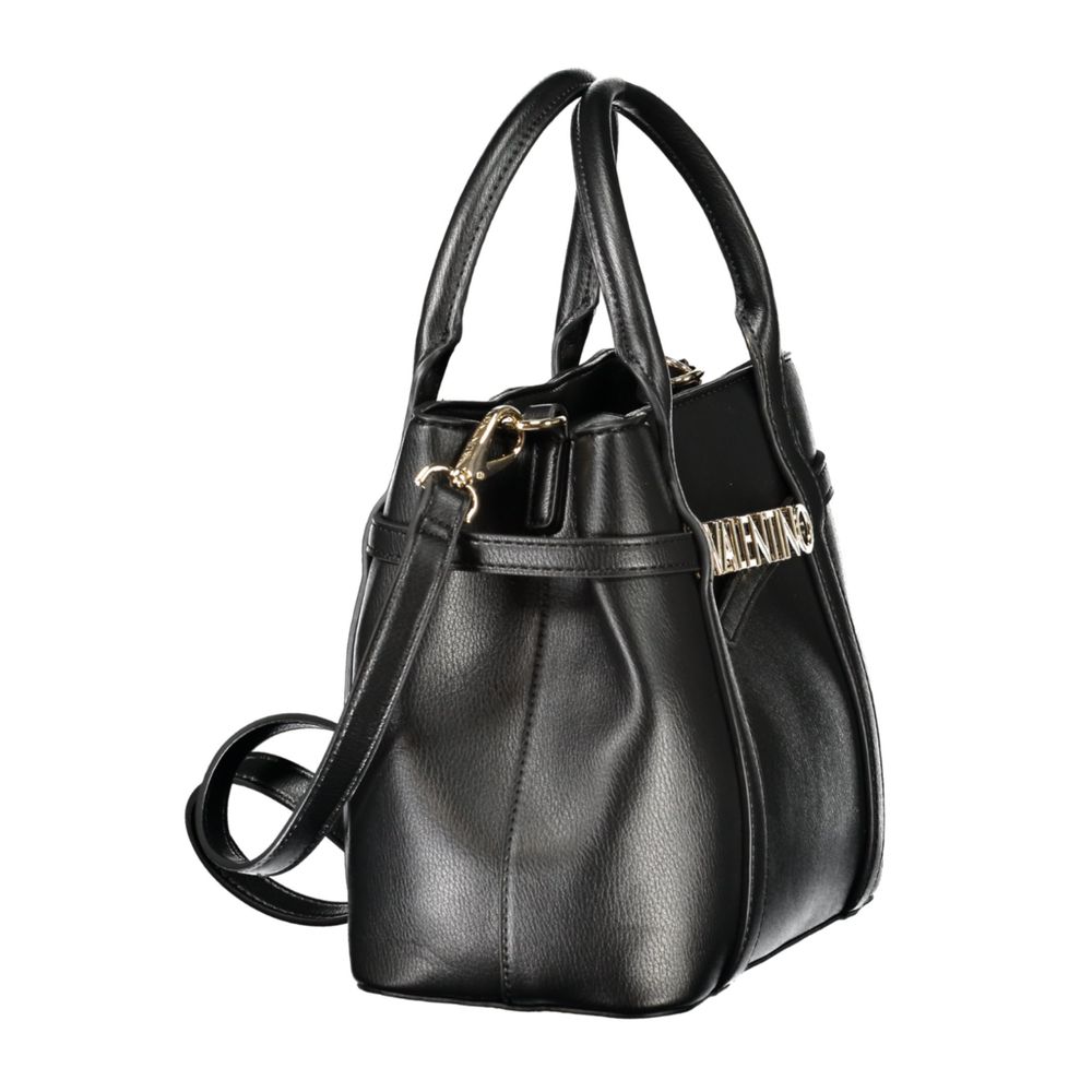 Mario Valentino Black Faux Leather Handbag with Twin Handles