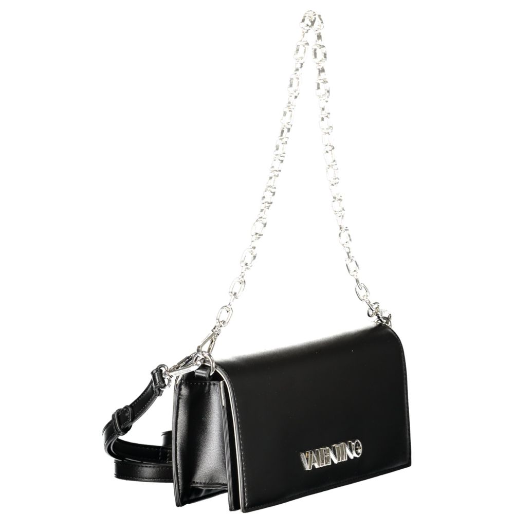 Mario Valentino Black Faux Leather Shoulder Bag with Removable Chain