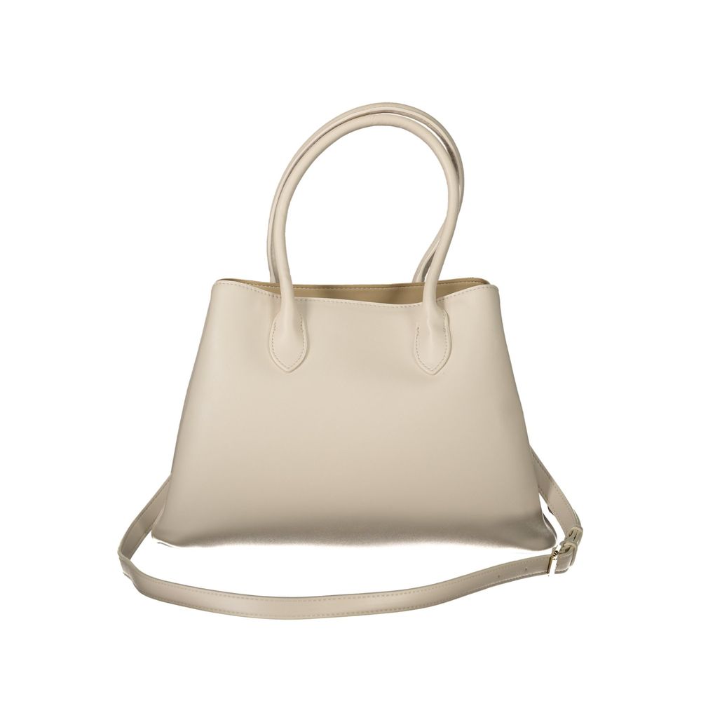 Mario Valentino Beige Leather Effect Handbag with Iconic Logo