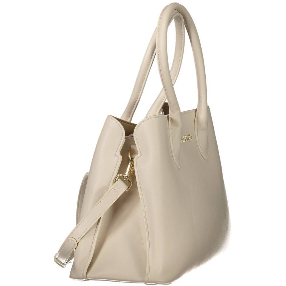 Mario Valentino Beige Leather Effect Handbag with Iconic Logo