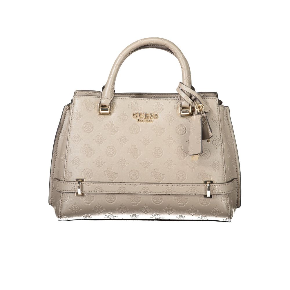 Guess Jeans Beige Zarela Handbag – Faux Leather, Elegant Multi-Compartment Design