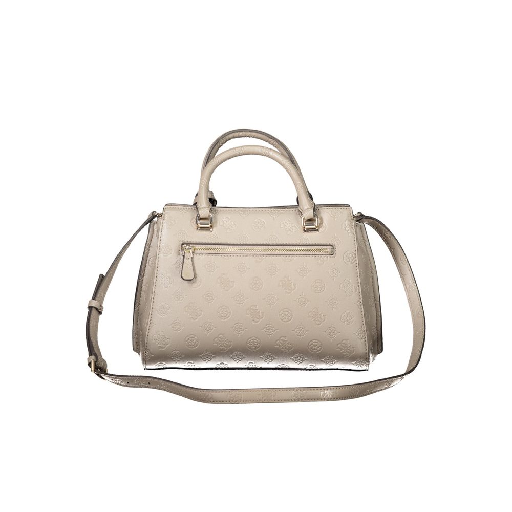 Guess Jeans Beige Zarela Handbag – Faux Leather, Elegant Multi-Compartment Design