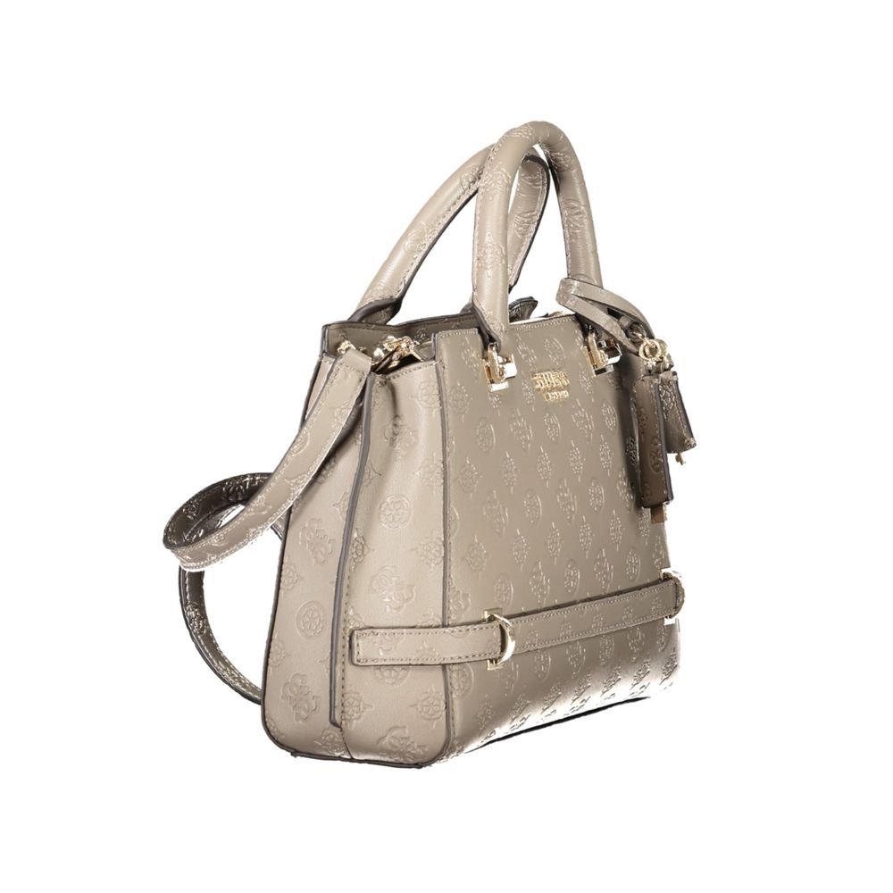Guess Jeans Beige Zarela Handbag – Faux Leather, Elegant Multi-Compartment Design