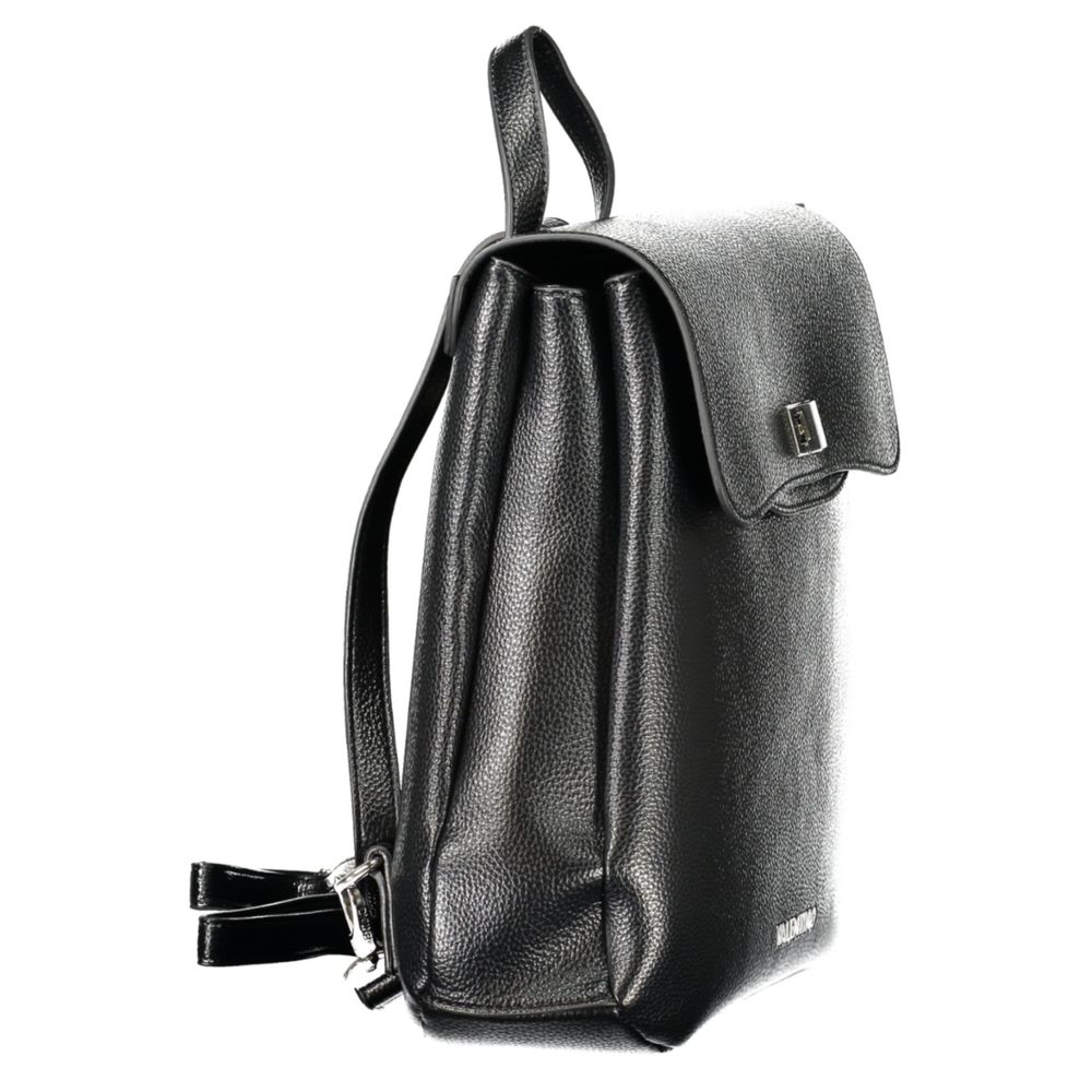 Mario Valentino Black Faux Leather Backpack with Logo Detailing